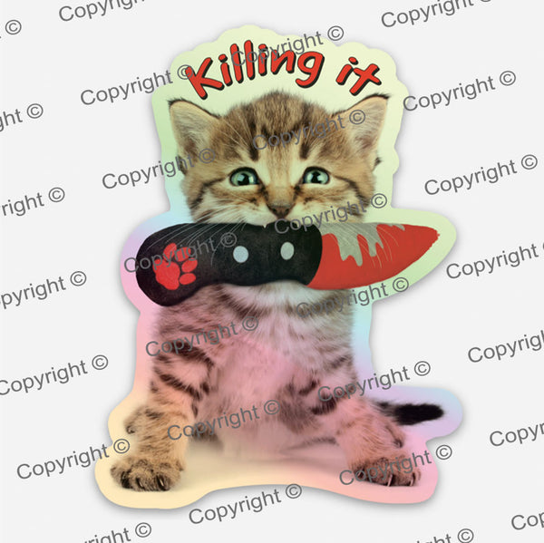 Killing It Kitten DIE Cut Sticker MrsCopyCat