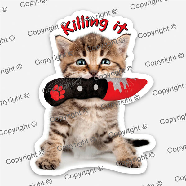 Killing It Kitten DIE Cut Sticker MrsCopyCat